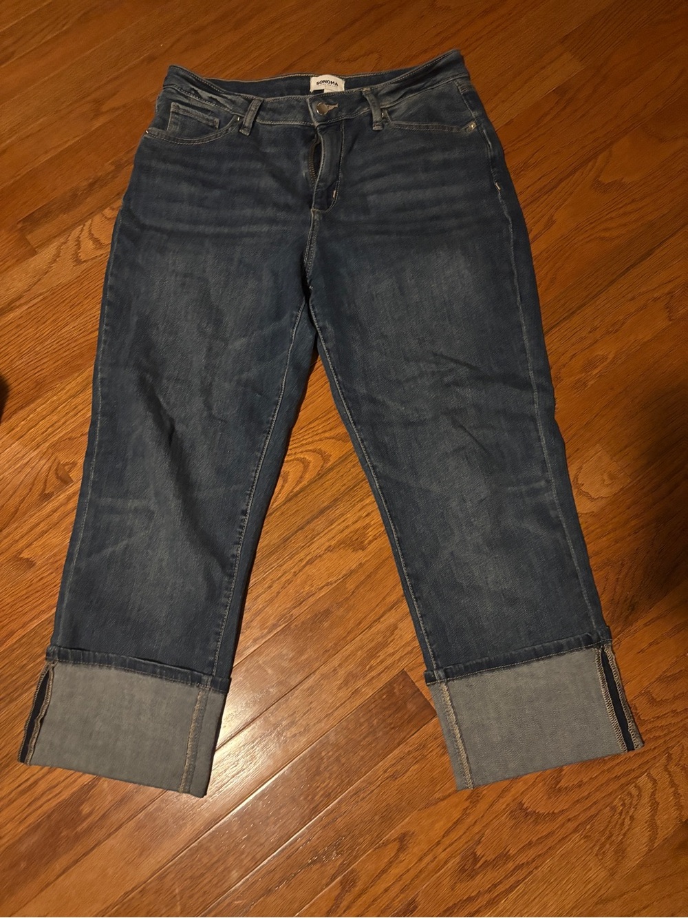 Women’s jeans size 12 petite high rise straight cuffed worn once